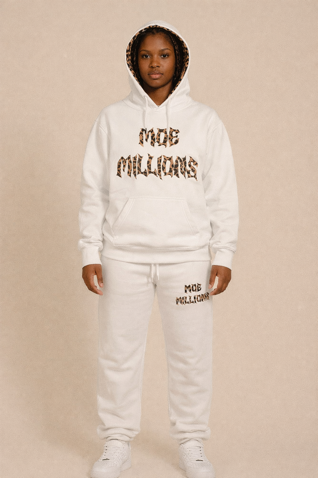 White cheetah print sweatsuit